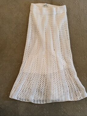 Vince White Crochet Knit Flared Midi Skirt